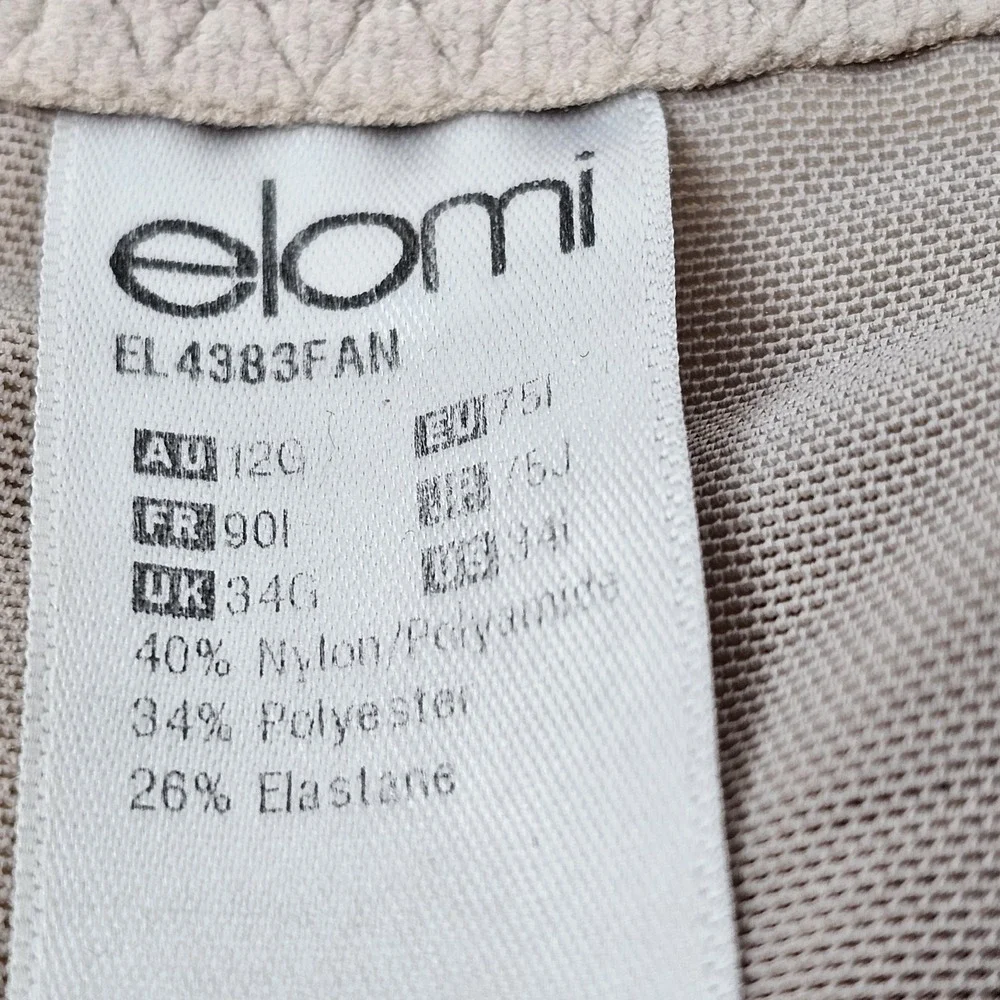 Elomi Bra Style 4383 Size 34I US Plus Full Figure Underwire Beige Lace‎ Charley